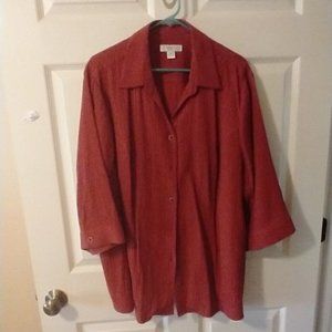 CJ  Banks Collared V-Neck Blouse 3x Dark Orange